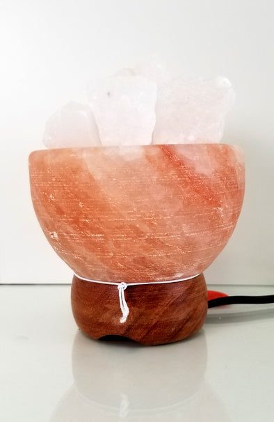 Himalayan Salt Lamp ~ Carved 5" Firebowl with White Salt Rocks
