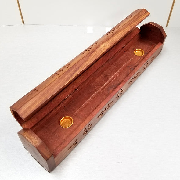 Wood Incense Coffin Box - Carved