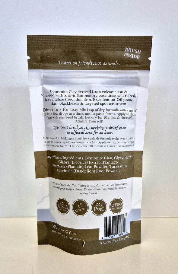 Mudology Aztec Healing Clay facial masque package back with directions and ingredients
