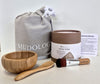 Mudology Aztec Healing Clay facial masque spa kit with 100g tub of clay, wood bowl and spoon, applicator brush, cotton pouch and instructions