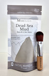 Mudology Dead Sea Mud facial masque packaging with a brush on a white background