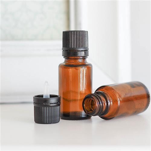 Amber Glass Essential Oil Bottle with Black Dropper Cap - 15 ml