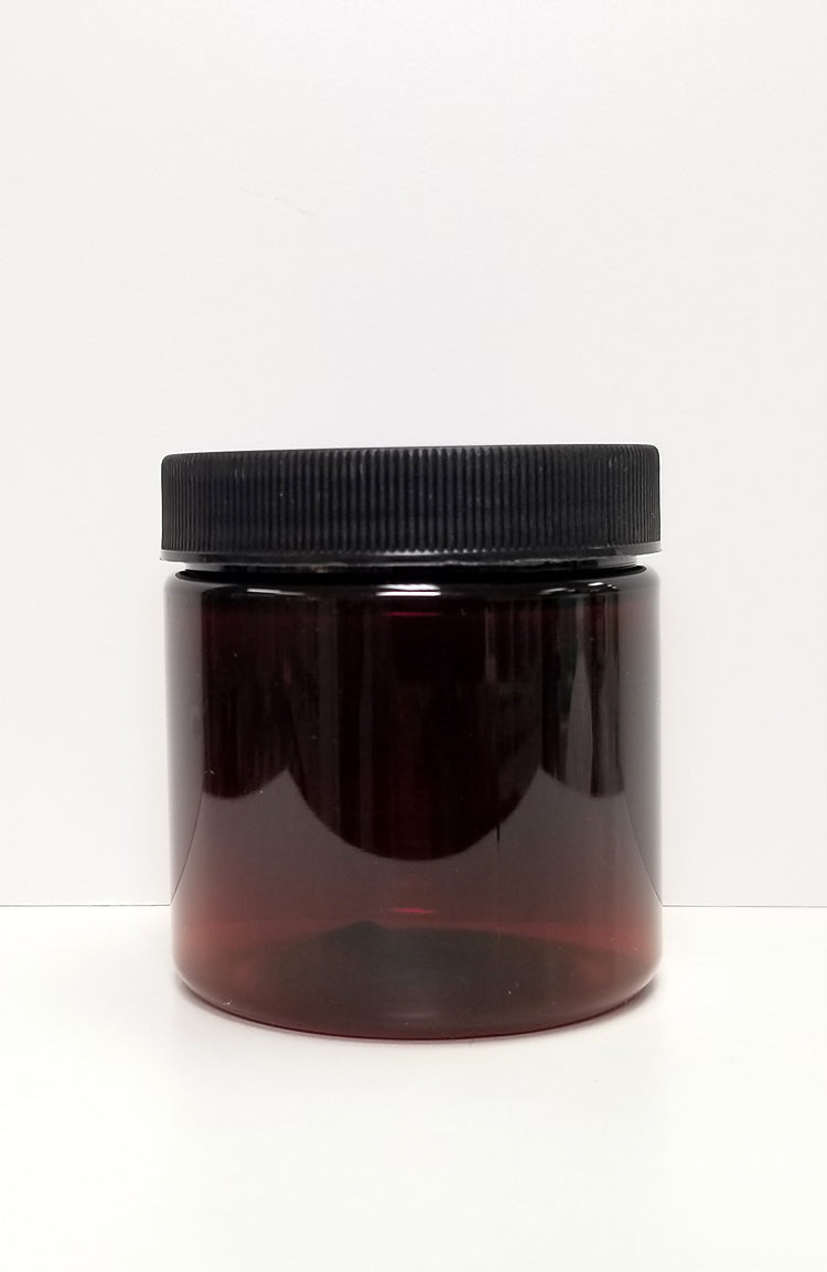 6 oz Amber PET Straight Sided Jar w/ Black Cap