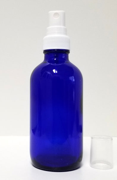 Blue Glass Bottle with White Mister - 4 oz