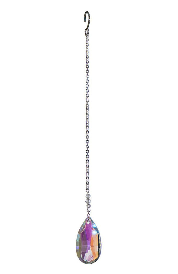 Small Faceted Tear Drop Crystal Suncatcher  – Aurora Borealis (Iridescent) Finish