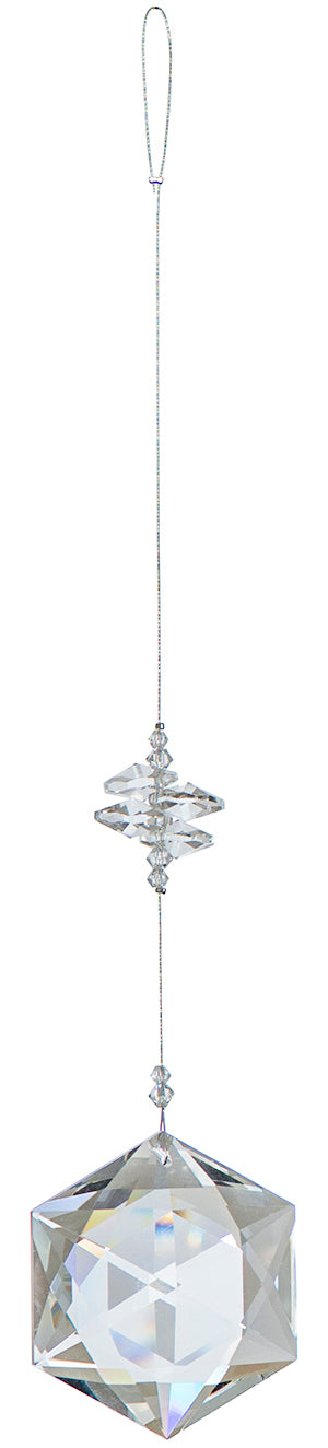 Large Faceted Hexagon Crystal Suncatcher  – Clear Beaded