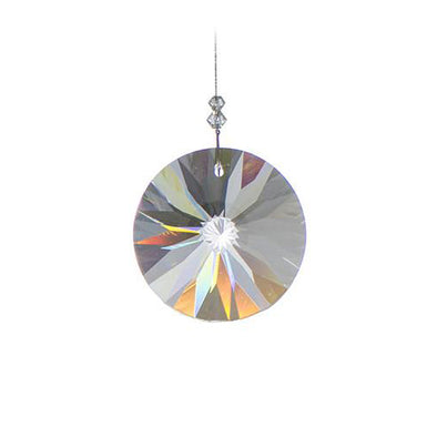 Large Faceted Disk Crystal Suncatcher  – Clear Beaded