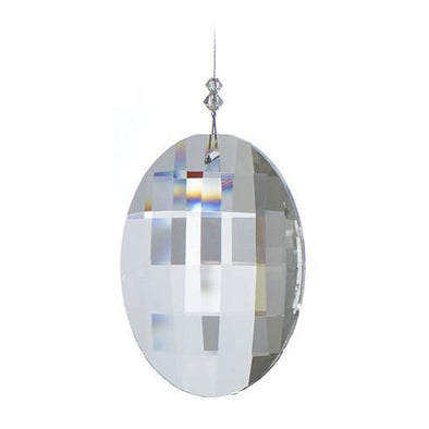 Large Faceted Oval Crystal Suncatcher  – Clear Beaded