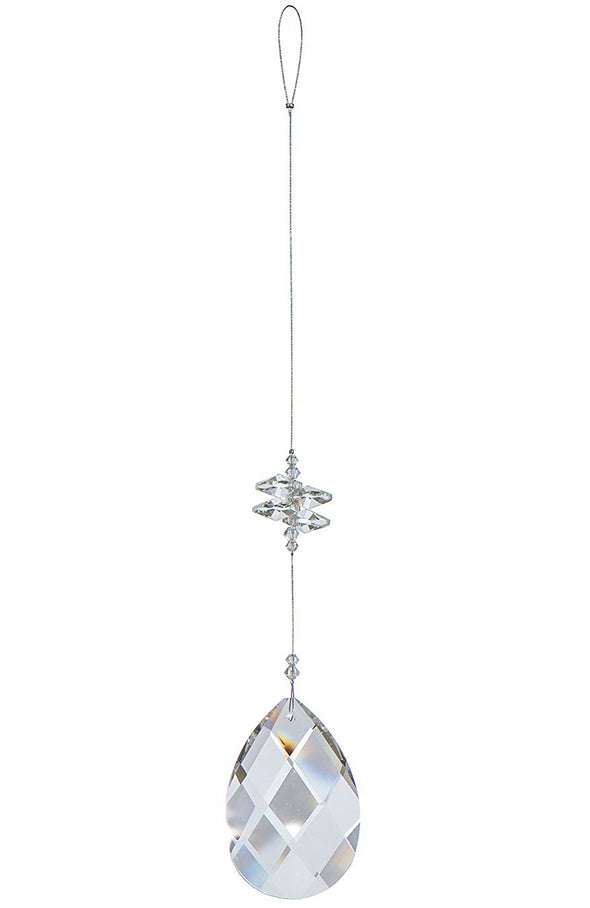 Large Faceted Tear Drop Crystal Suncatcher  – Clear Beaded