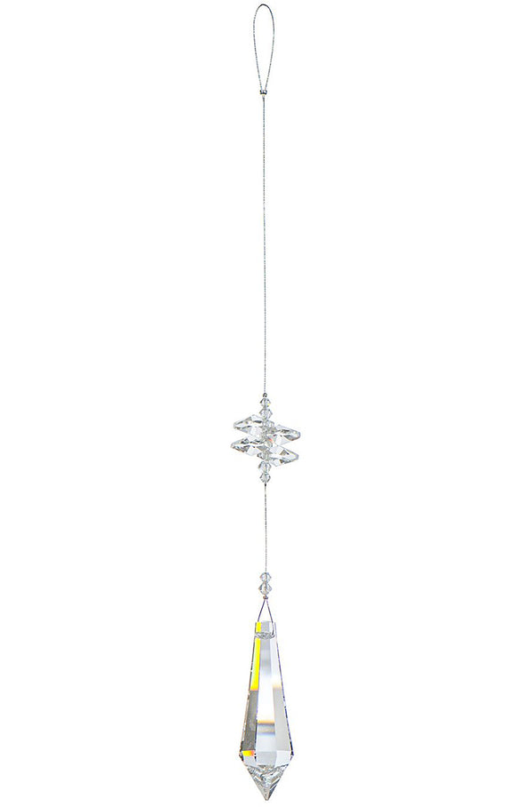 Large Faceted Icicle Crystal Suncatcher  – Clear Beaded