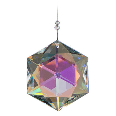 Large Faceted Hexagon Crystal Suncatcher  – Aurora Borealis (Iridescent) Finish