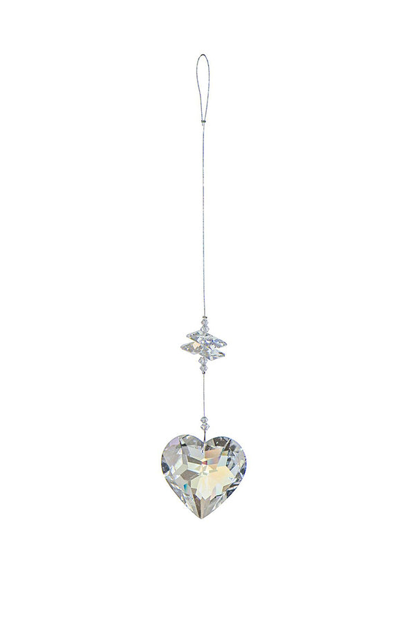 Large Faceted Heart Crystal Suncatcher  – Aurora Borealis (Iridescent) Finish