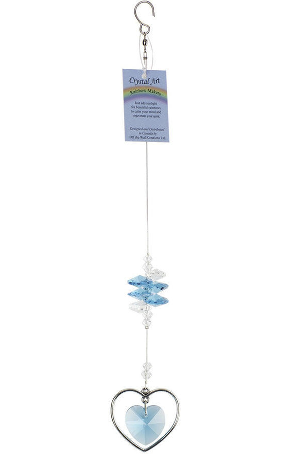 Beaded Crystal Double Heart Suncatcher – Light Blue