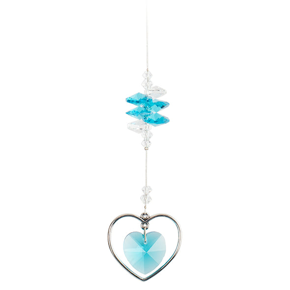 Beaded Crystal Double Heart Suncatcher – Light Blue