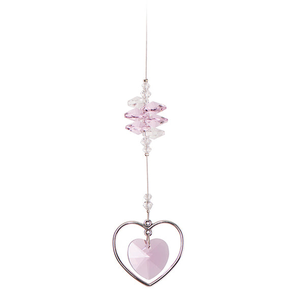 Beaded Crystal Double Heart Suncatcher – Pink
