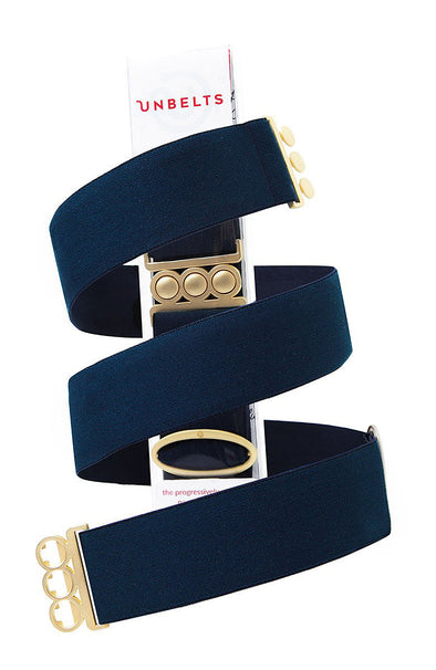 Unbelts Stretch Belt ~ French Navy with Gold Buckle