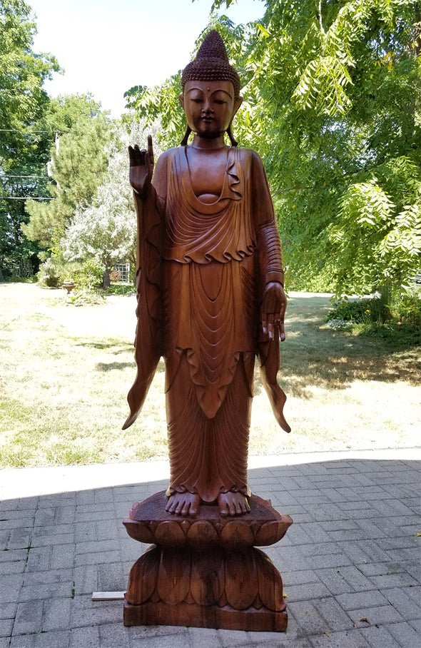 Carved Wood Life Size Standing Buddha