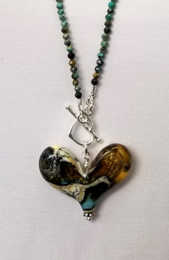 Worn Beadies Lampwork Heart with African Turquoise