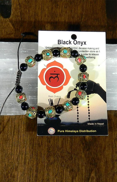 Mala Bracelet - Black Onyx & Brass Beads