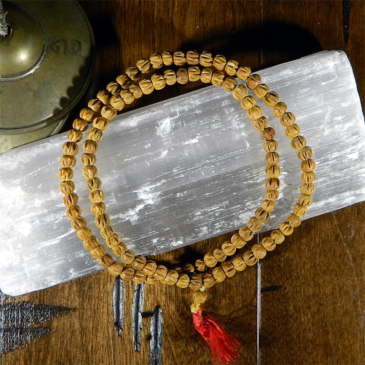 108 Bead Mala Necklace - 8mm Carved Sandalwood Beads – Aromas Naturally