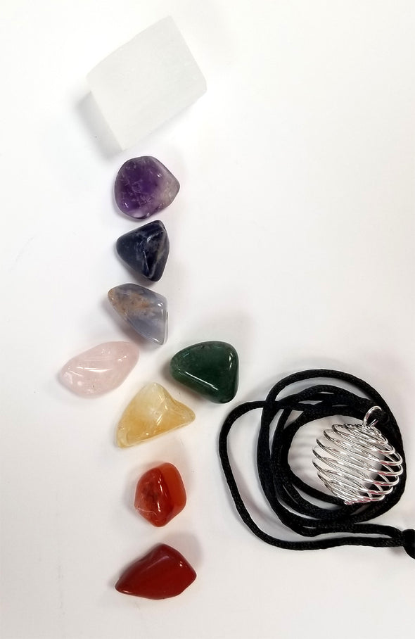 A sample image of the types of gemstones included in this particular Chakra Kit.