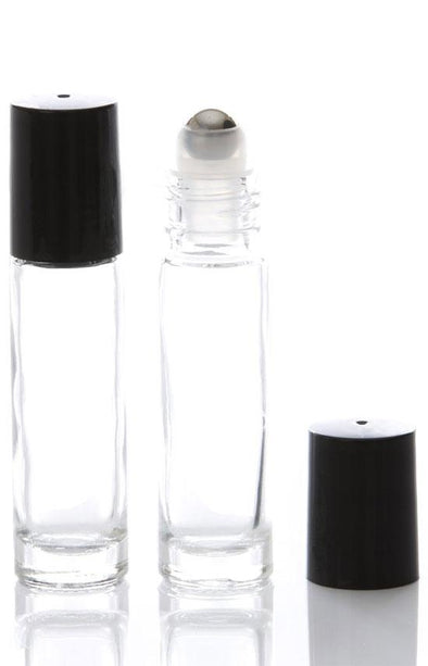 10 ml Clear Rollerball Bottle - Black Cap