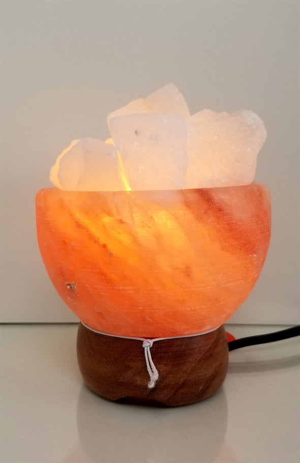 Himalayan Salt Lamp ~ Carved 5" Firebowl with White Salt Rocks