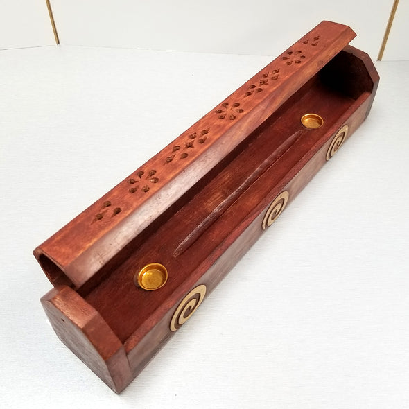 Wood Incense Coffin Box - Inlay Brass Spirals