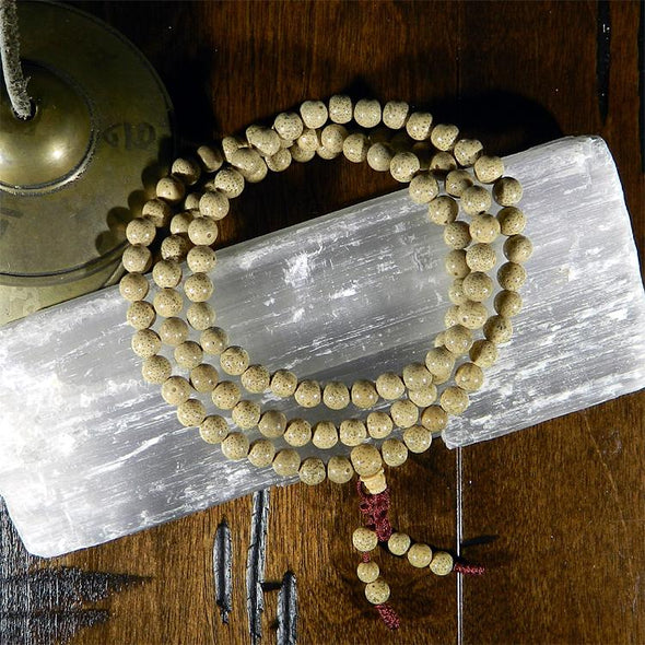 108 Bead Mala Necklace - Lotus Seed on Stretch Cord