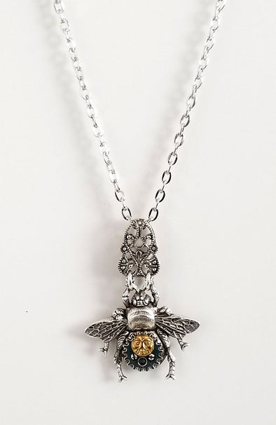 Arcane Angel ~ Moon Bee Necklace (Silver)