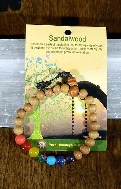 Mala Bracelet - Sandalwood & Chakra Beads