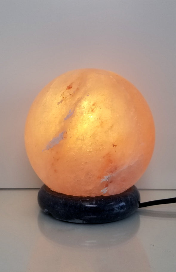 Himalayan Salt Lamp ~ Carved 6" Sphere with Marble Base