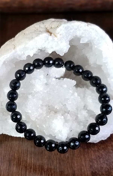 Gemstone Bead Bracelet - Faceted Black Obsidian 8mm