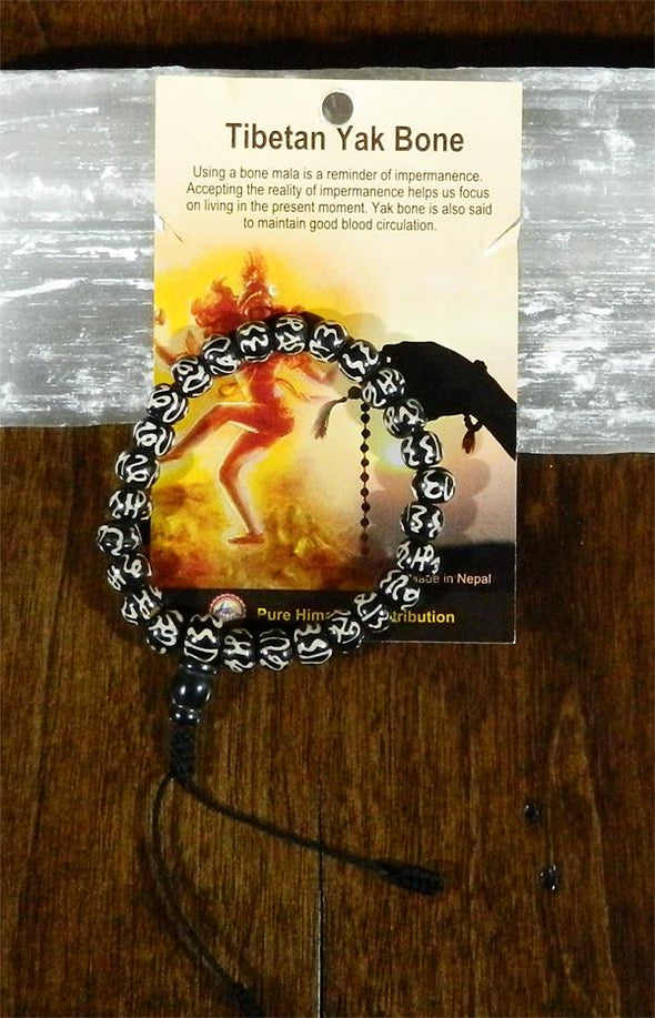 Mala Bracelet - Tibetan Yak Bone Dark with Mantra