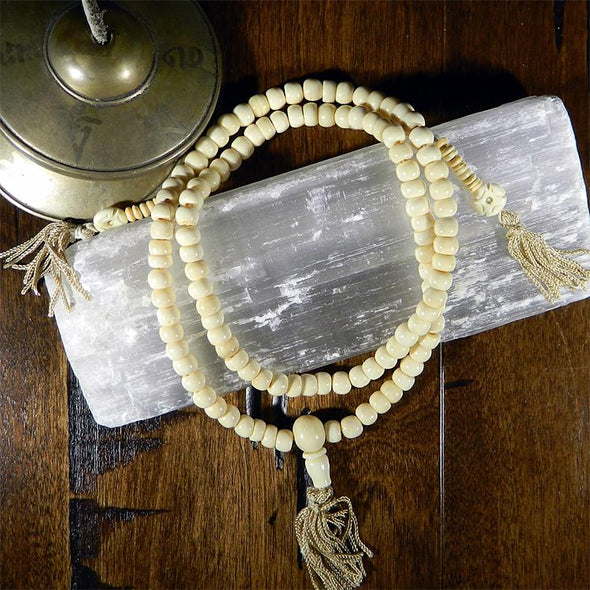 108 Bead Mala Necklace - White Yak Bone