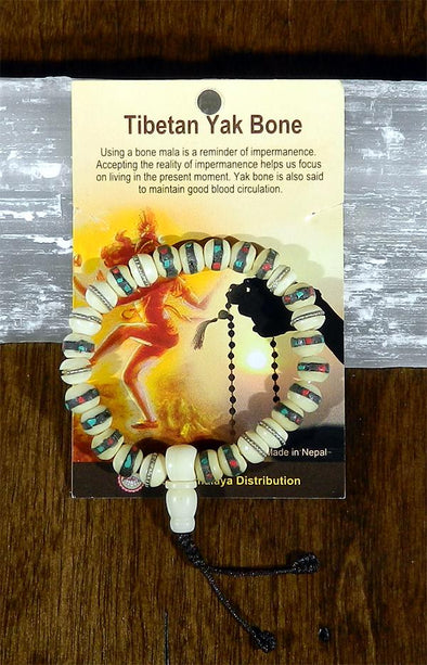 Mala Bracelet - Tibetan Yak Bone White Inlaid