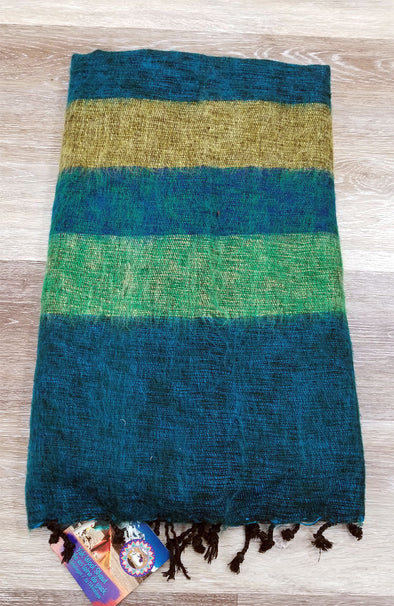 Yak Wool & Cotton Shawl ~ Green Stripes