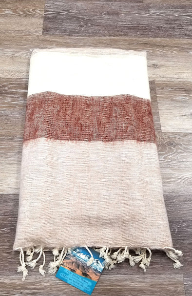 Yak Wool & Cotton Shawl ~ Neutral Stripes 3 (Beige/Brown/Ivory)