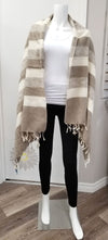 Yak Wool & Cotton Shawl ~ Neutral Stripes 5 (Beige/Tans/Ivory)
