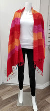 Yak Wool & Cotton Shawl ~ Red Stripes